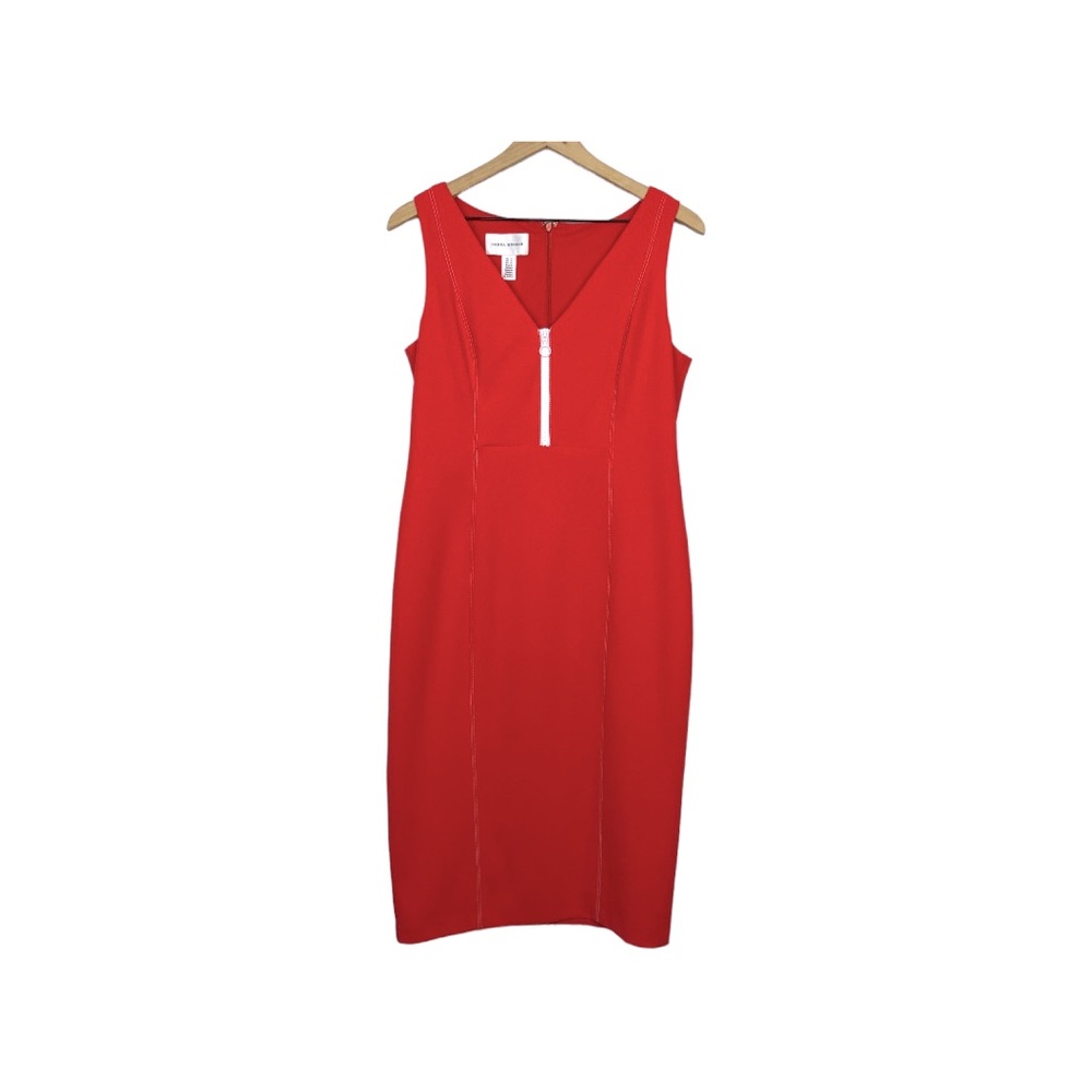 DONNA MORGAN.   Orange Sleeveless Partial Front Zip Bodycon Midi Dress Size 12 - Picture 2 of 7
